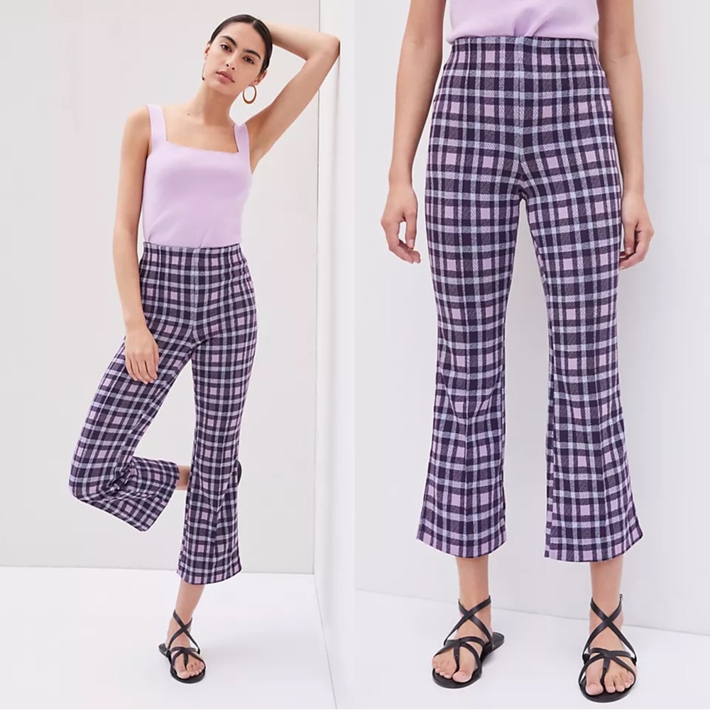 Maeve Anthropologie Cropped Plaid Flare Pants Size Medium